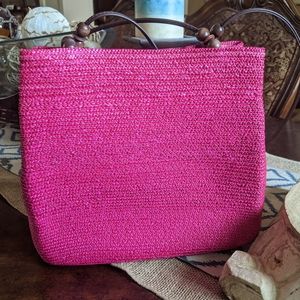Pretty in Pink Straw Purse/ Beach Tote